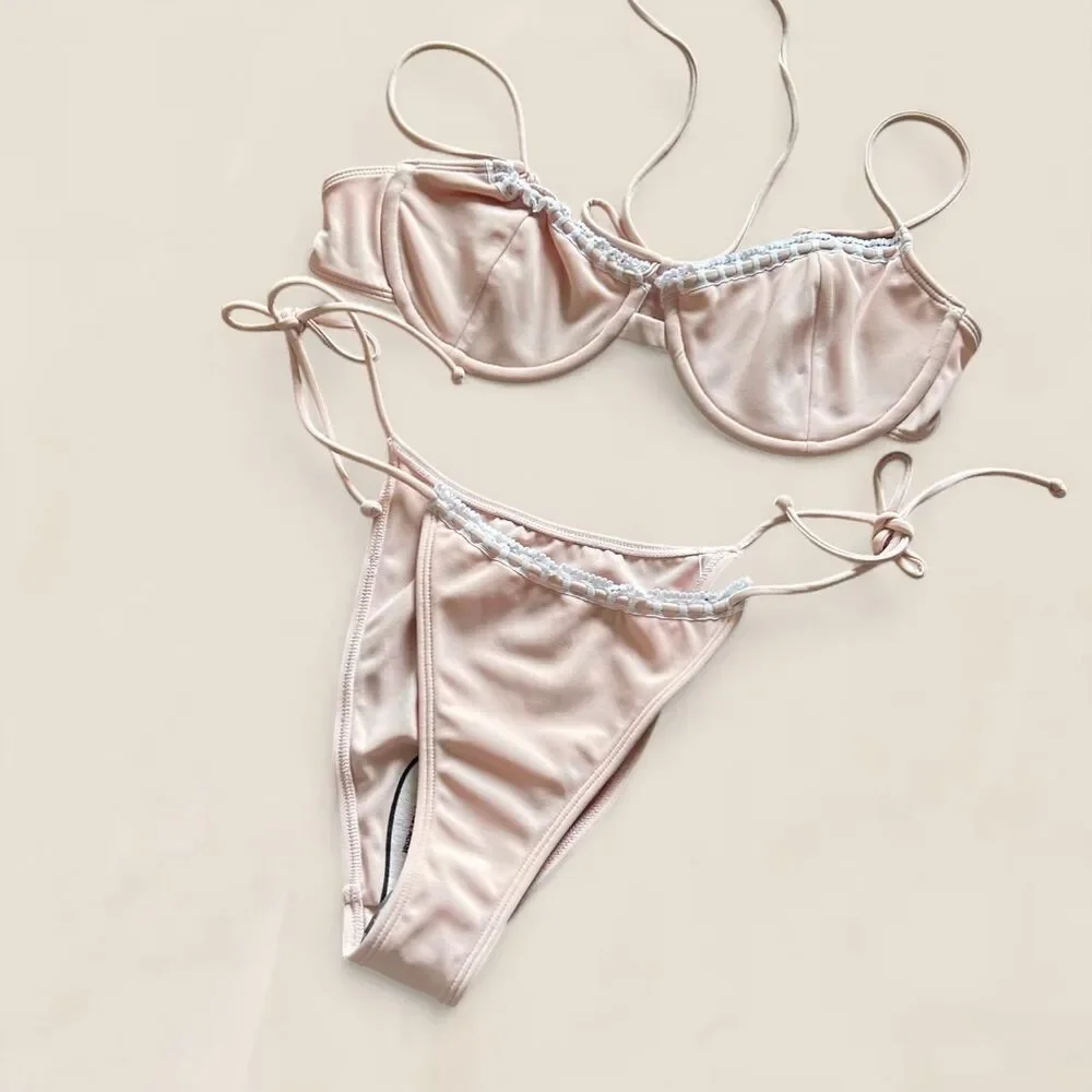 PacSun Beverly & Beck blush pink underwire crochet bikini set size small NWT